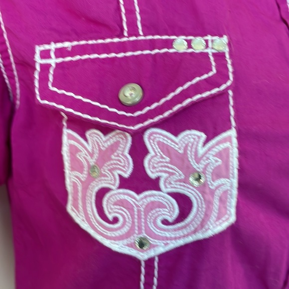 Ariat Western Shirt Fuchsia Pink 100% Cotton Embroidered Studded Snaps - Picture 5 of 12